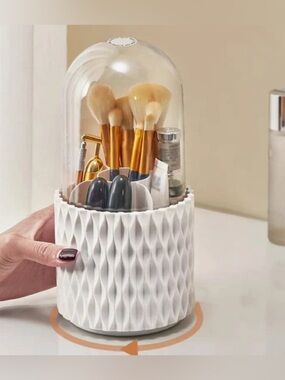 Rotating Cosmetics MakeUp Brush Holder Organizer Storage w/lid
